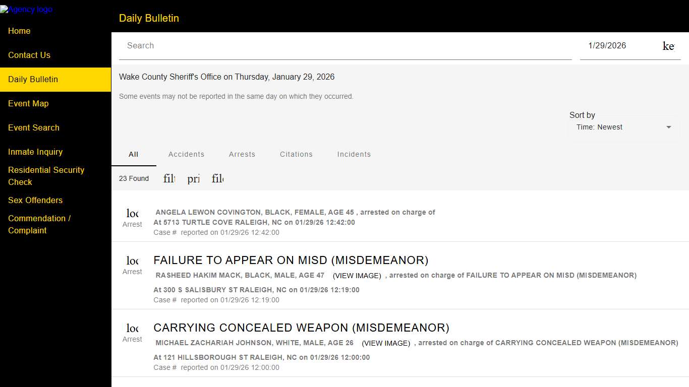 Wake County Sheriff's Office Police to Citizen - Daily Bulletin